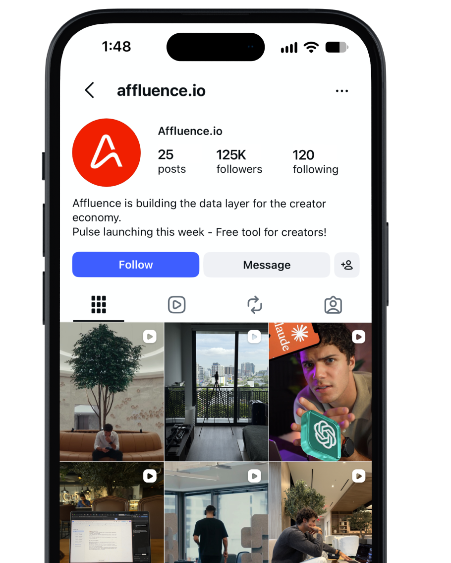Affluence Instagram profile shown inside a phone