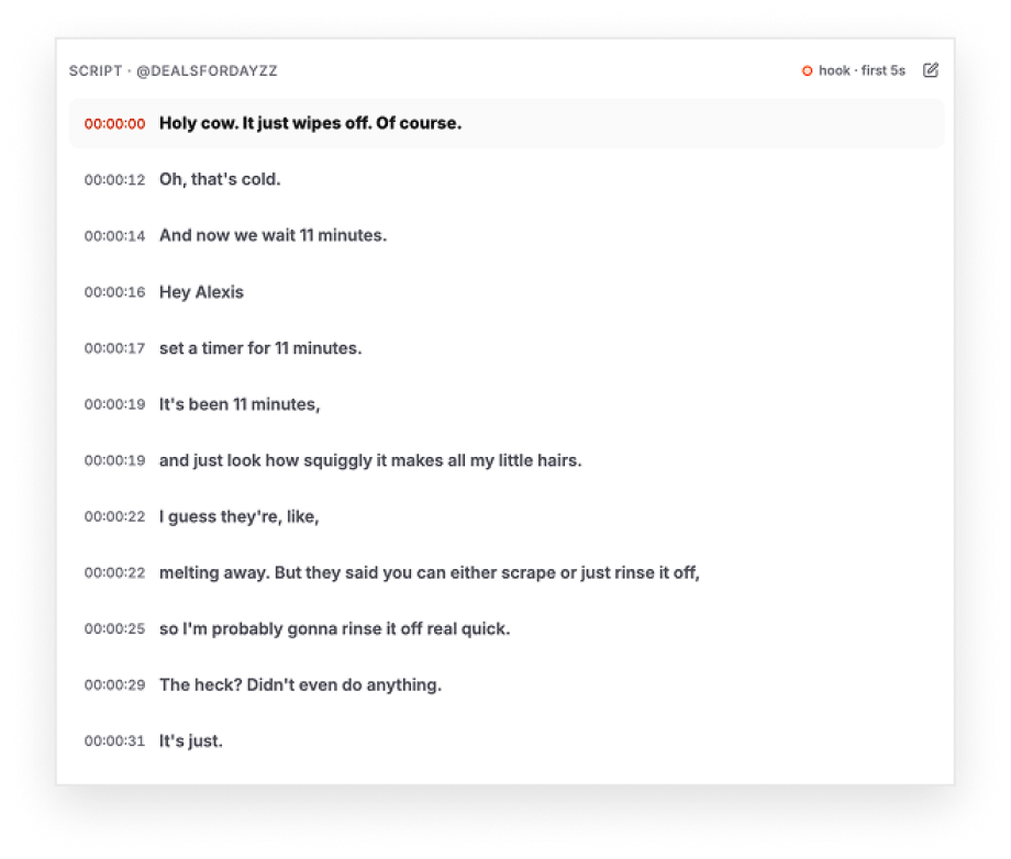 Pulse video transcript with its opening hook highlighted
